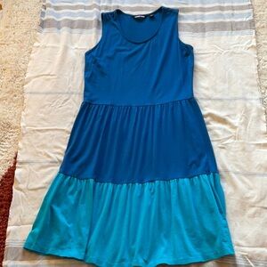 Lands' End Sleeveless Blue and Teal Tiered Dress